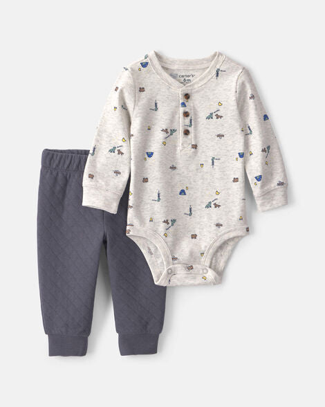 Carter's Baby Boy 2-Piece Camping Long-Sleeve Bodysuit & Pant Set - Grey