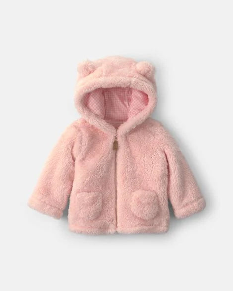 Carter's Baby Girl Bear Teddy Fleece Zip-Up Hoodie - Pink