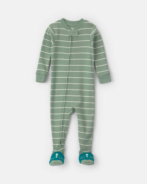 Carter's Baby Boy 1-Piece Dino Striped 2-Way Zip 100% Cotton Snug Fit Footed Pajama - Green