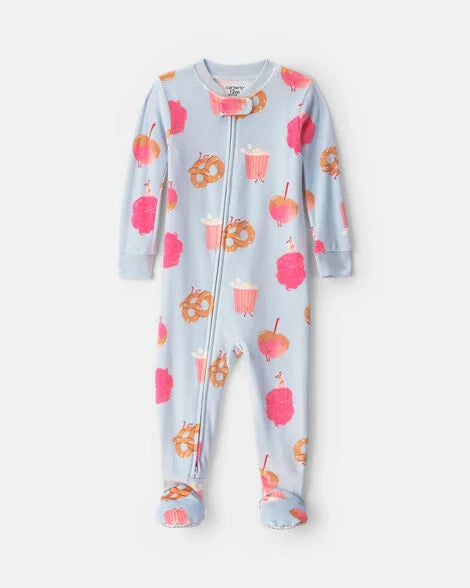 Carter's Baby Girl 1-Piece Festival Treats 2-Way Zip DreamPlush Snug Fit Footed Pajama - Blue