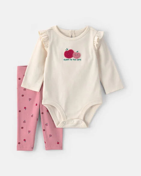 Carter's Baby Girl 2-Piece Apple Long-Sleeve Bodysuit & Pant Set - Cream/Pink
