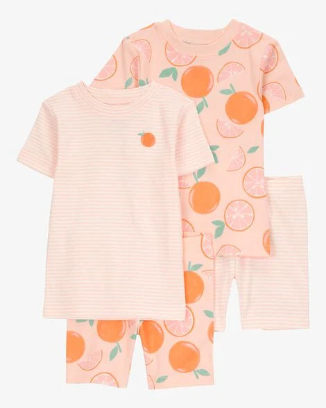 Carter's Toddler Orange Print Snug Fit Cotton 4-Piece Pajamas