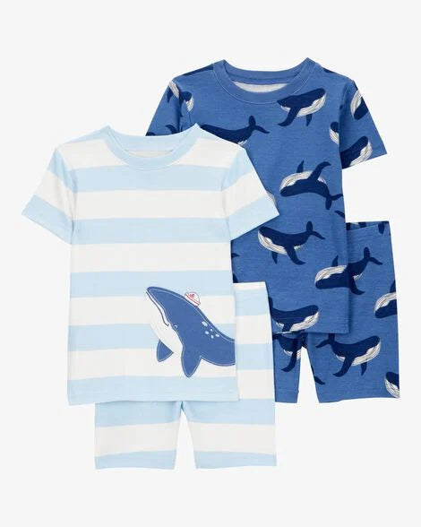 Carter's Toddler Whale Striped Snug Fit Cotton 4-Piece Pajamas