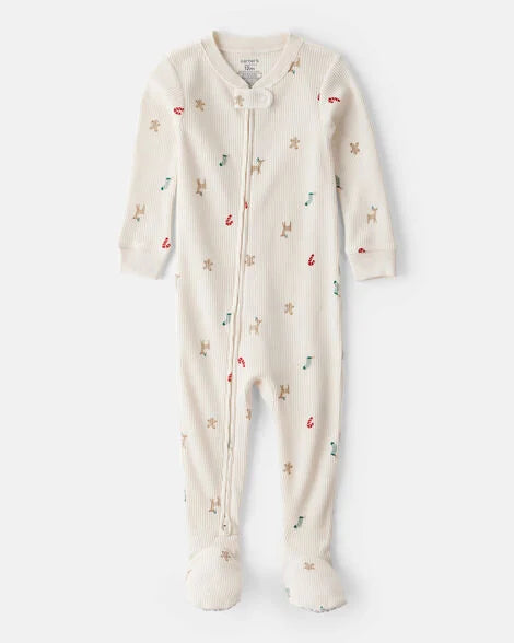 Carter's Toddler Mini Christmas Cotton Long-Sleeve Snug Fit 1-Piece Pajamas - White