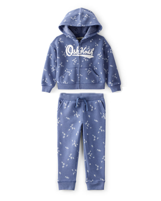 Oshkosh Toddler Heart Print OshKosh Fleece Logo Zip Jacket with Fleece Joggers