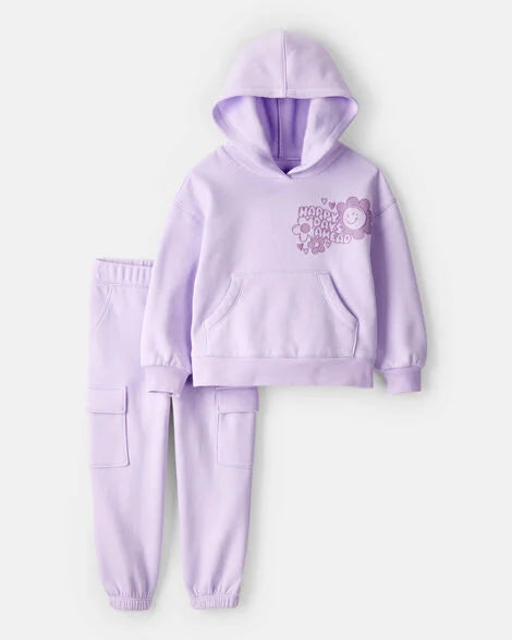 Carter's Toddler Girl 2-Piece DayDream Fleece Flower Graphic Long-Sleeve Hoodie & Pant Set - Purple