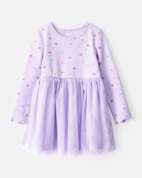 Carter's Toddler Girl Heart Print Long-Sleeve Dress - Purple