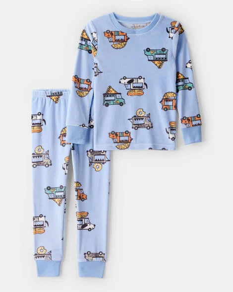 Carter's Toddler Boy Truck Print DreamPlush Long-Sleeve Snug Fit 2-Piece Pajamas - Blue