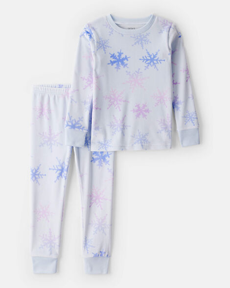Carter's Toddler Girl Snowflake Tie dye DreamPlush Long-Sleeve Snug Fit 2-Piece Pajamas - Blue