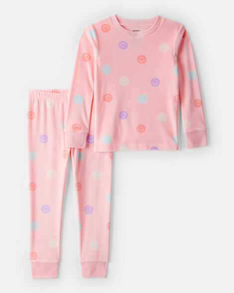 Carter's Toddler Girl Smiley Face Print DreamPlush Long-Sleeve Snug Fit 2-Piece Pajamas - Pink