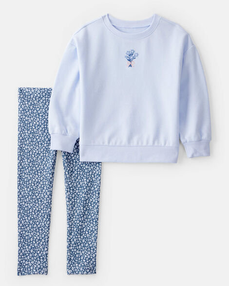 Carter's Toddler Girl 2-Piece Floral French Terry Sweatshirt & Pant Set - Blue