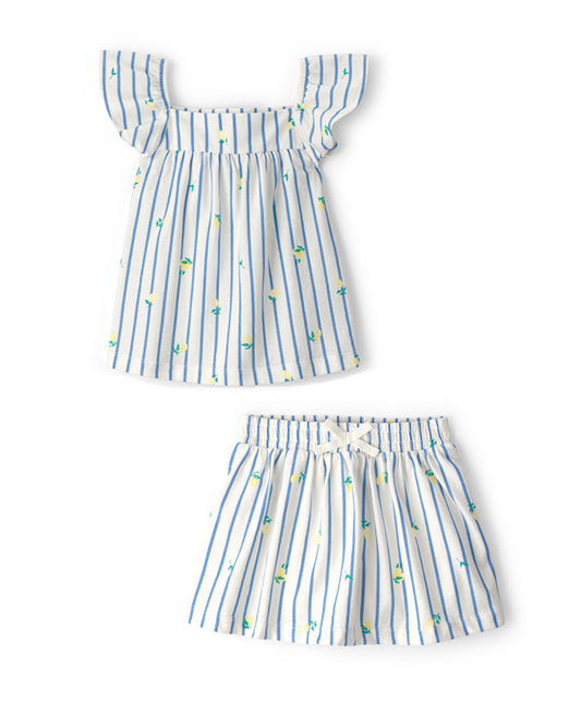 Carter's Toddler Girl Flutter-Sleeve Lemon Striped Top with Lemon Striped Skort