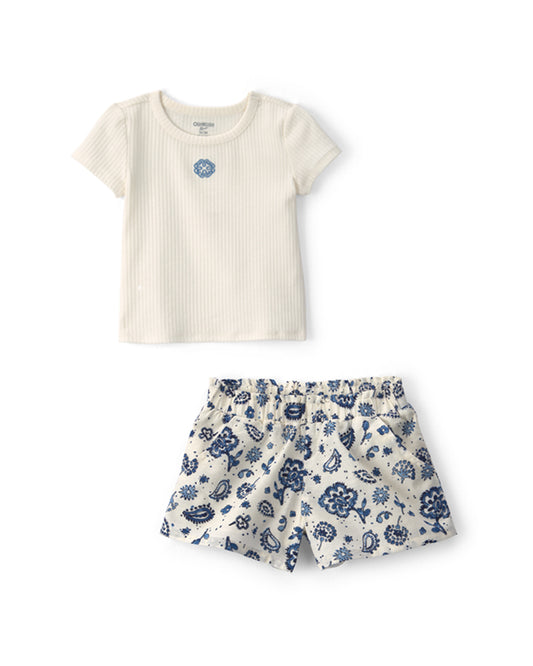 Oshkosh Toddler Girl 'OshKosh B'Gosh' Clover Embroidered Rib Top with Paisley Shorts