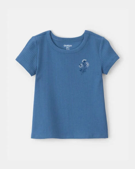 Oshkosh Toddler Girl Flower Embroidered Rib Top - Blue