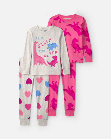 Carter's Toddler Girl 4-Piece Dino Heart Cotton Snug Fit Pajama Set - Pink