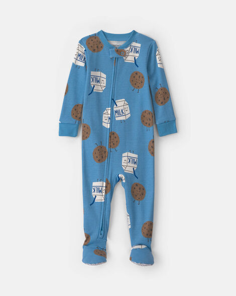 Carter's Toddler Boy 1-Piece Milk & Cookies 100% Cotton Snug Fit Footed Pajama - Blue