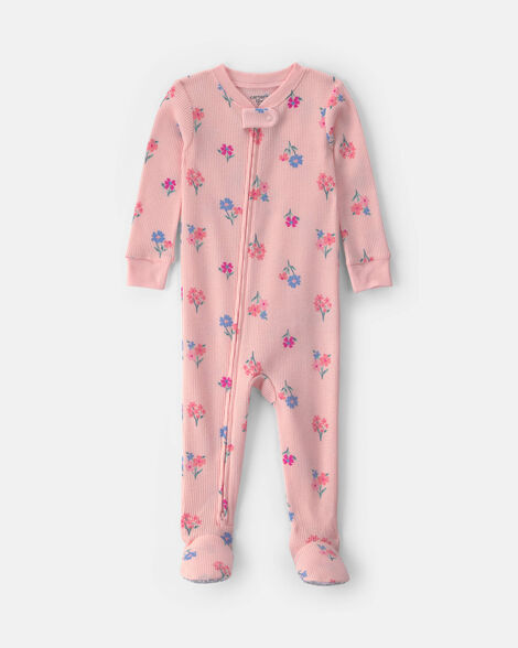 Carter's Toddler Girl 1-Piece Floral Thermal Snug Fit Footed Pajama - Pink