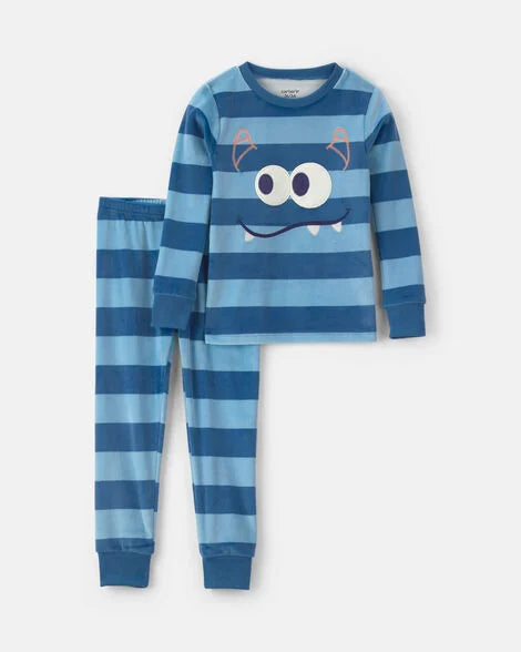 Carter's Toddler Boy 2-Piece Monster Striped DreamPlush Snug Fit Pajama Set - Blue
