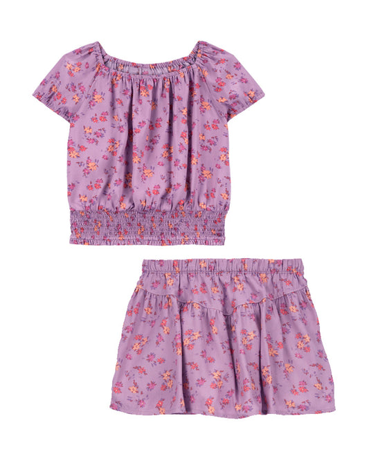 Oshkosh Kid LENZING™ ECOVERO™ Floral Print Smocked Top with Skort