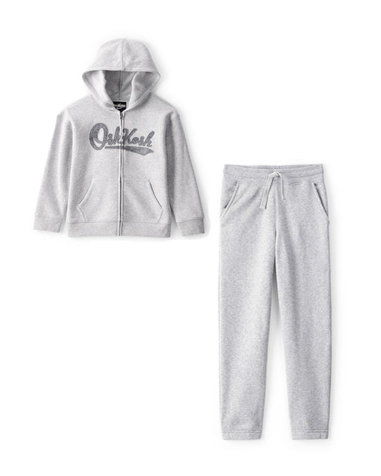 Oshkosh Kid OshKosh Logo Zip Jacket with Fleece Drawstring Joggers - Grey
