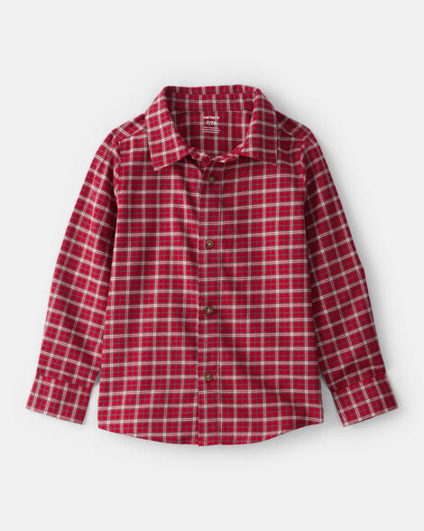 Carter's Boys Plaid Cotton Long-Sleeve Button-Down Shirt - Red