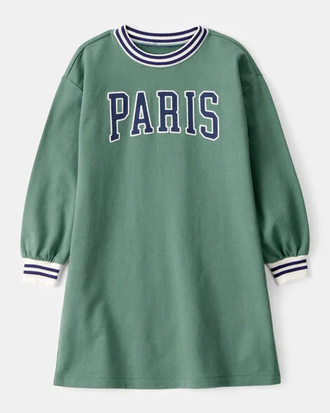 Carter's Kid Paris Long-Sleeve Cotton Dress - Green