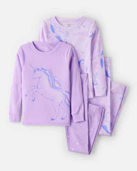 Carter's Baby Girls Unicorn Print 100% Cotton Long-Sleeve 4-Piece Pajamas - Purple