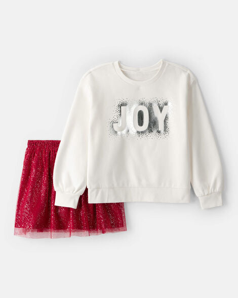 Carter's Girls Christmas 2-Piece Joy Long-Sleeve Top & Skirt Set - White