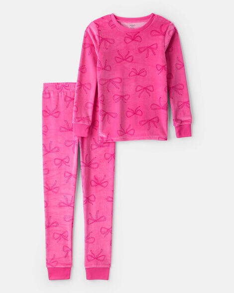 Carter's Girls Bow Print DreamPlush Long-Sleeve Snug Fit 2-Piece Pajamas - Pink