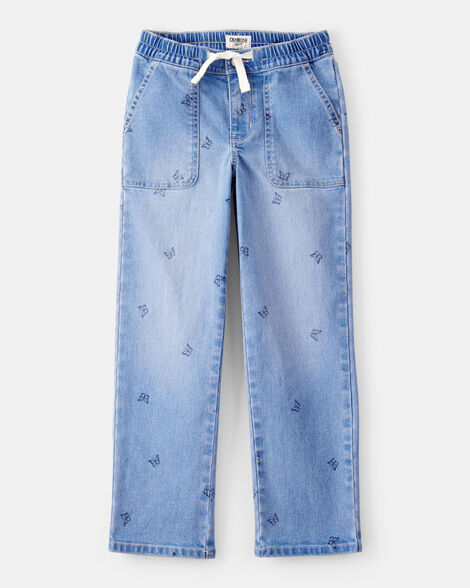 Oshkosh Girls Butterfly Print Denim Pull-On Jeans - Blue