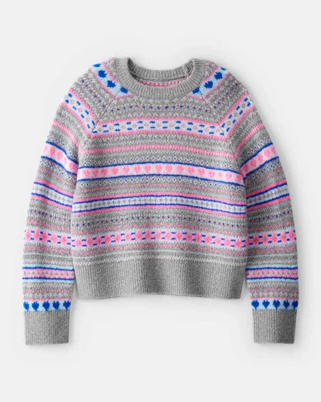 Carter's Girls Fairisle Sweater - Grey/Pink