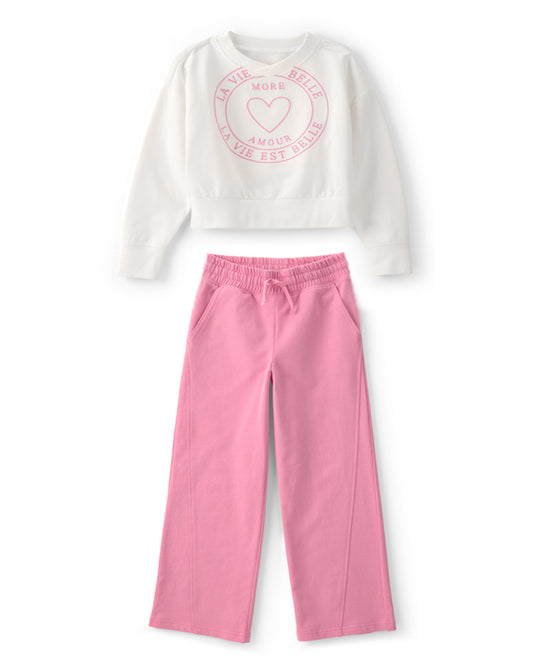 Carter's Girls 'More Amour' French Terry Pullover Sweatshirt with Wide-Leg Pants