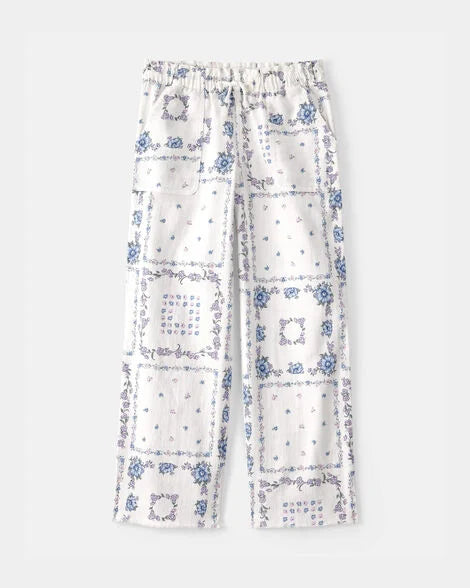 Oshkosh Girls Bandana Floral Drawstring Pants - Blue/Ivory