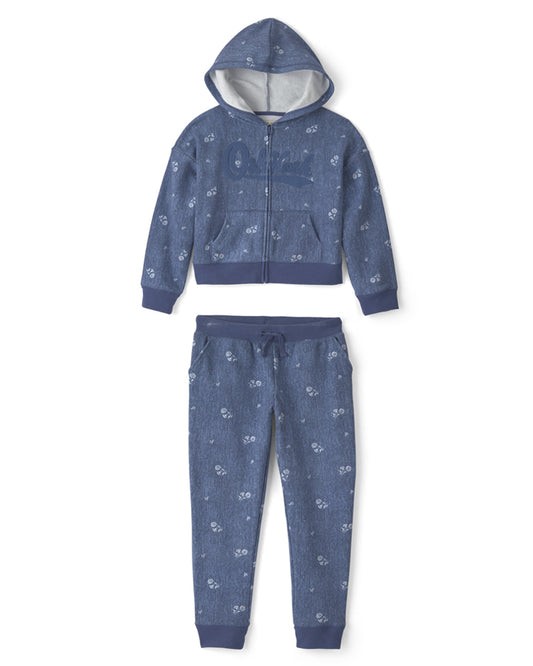 Oshkosh Girls Floral OshKosh Logo Zip-Up Hoodie with Drawstring Knit Joggers