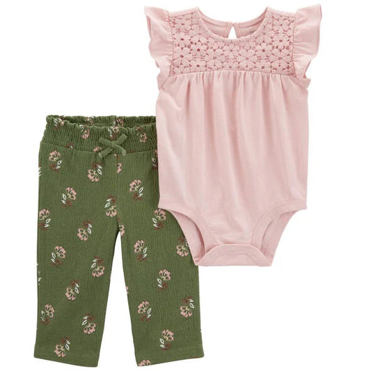 Carter's Baby Girls' 2-Piece Flutter Bodysuit & Floral Pant Set