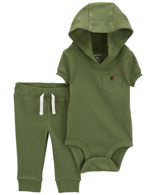 Carter's 2-piece thermal cotton set, trousers and hooded bodysuit