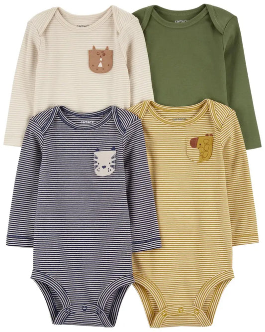 Carter's Baby 4-Pack Animals Long-Sleeve Bodysuits