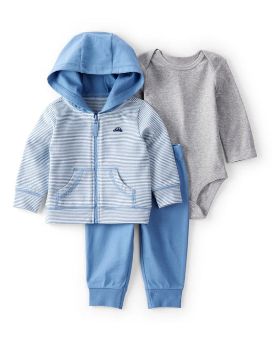 Carter's Baby 3-Piece Blue Striped Car Print Little Jacket Set