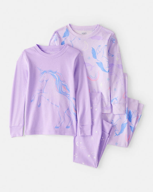 Carter's Toddler Girl Unicorn 100% Cotton Long-Sleeve 4-Piece Pyjamas