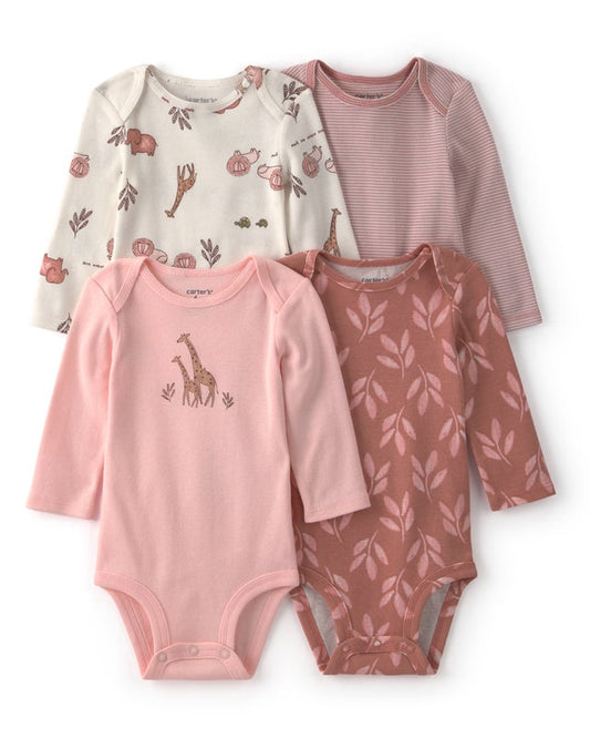 Carter's Baby Girl 4-Pack Giraffe Print Cotton Multipack Bodysuits