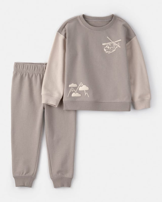 Carter's Toddler Boy Helicopter French Terry Sweatshirt & Pant Set - Grey