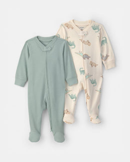 Carter's Baby 2-Pack Dino 100% Cotton 2-Way Zip Sleepers - Green