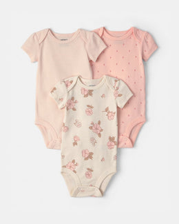 Carter's Baby Girl 3-Pack Floral Short-Sleeve Bodysuits - Pink/Ivory