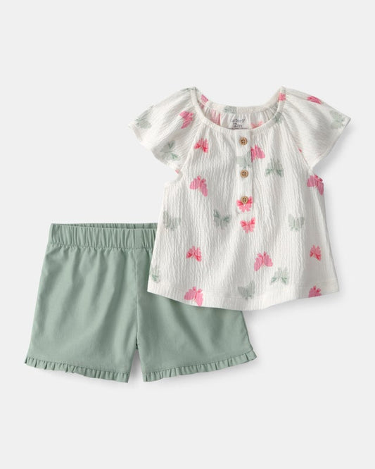 Carter's Toddler 2-Piece Floral Top & Short Set - Cream/Green