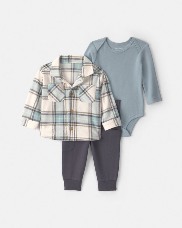 Carter's Baby Boy 3-Piece Plaid Fleece Layering Set - Green