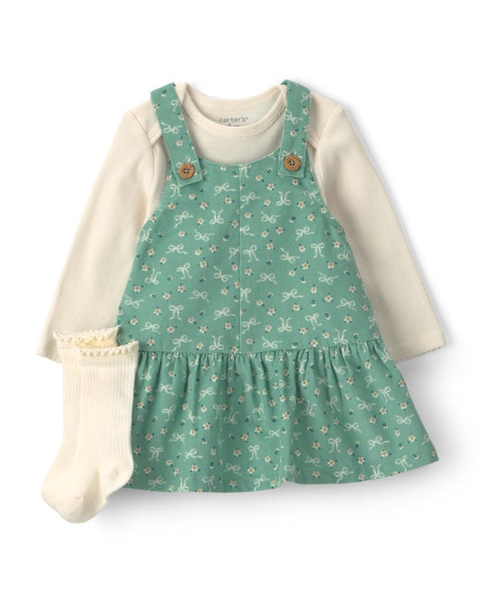 Carter's Baby Girl Bow Floral Dress Set- Green