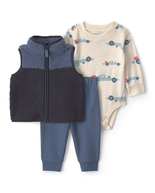 Carter's Baby Boy 3-Piece Race Car Fleece Layering Set - Blue