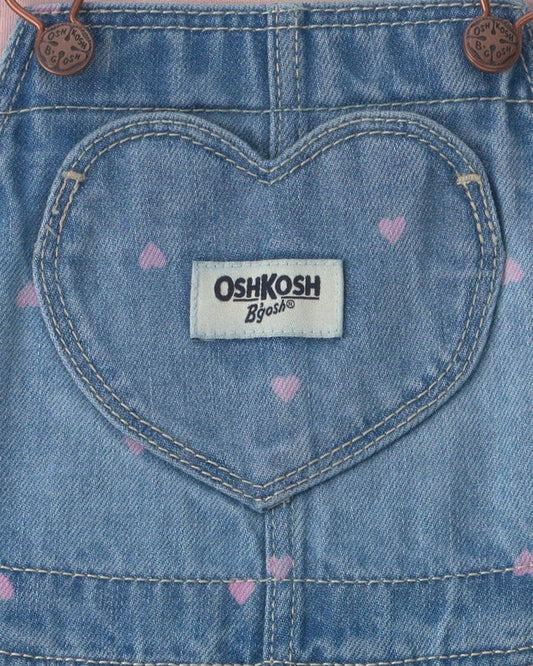 Oshkosh heart print Denim Overall with pink Jersey Top
