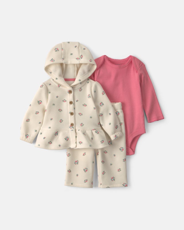 Carter's Baby Girl 3-Piece Floral Fleece Layering Set - Cream/Cora