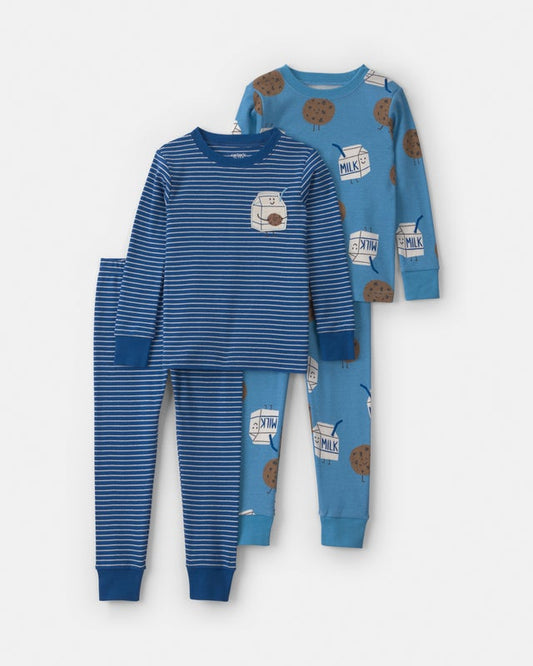 Carter's Baby Boy 4-Piece Milk & Cookies 100% Cotton Snug Fit Pyjama Set - Blue